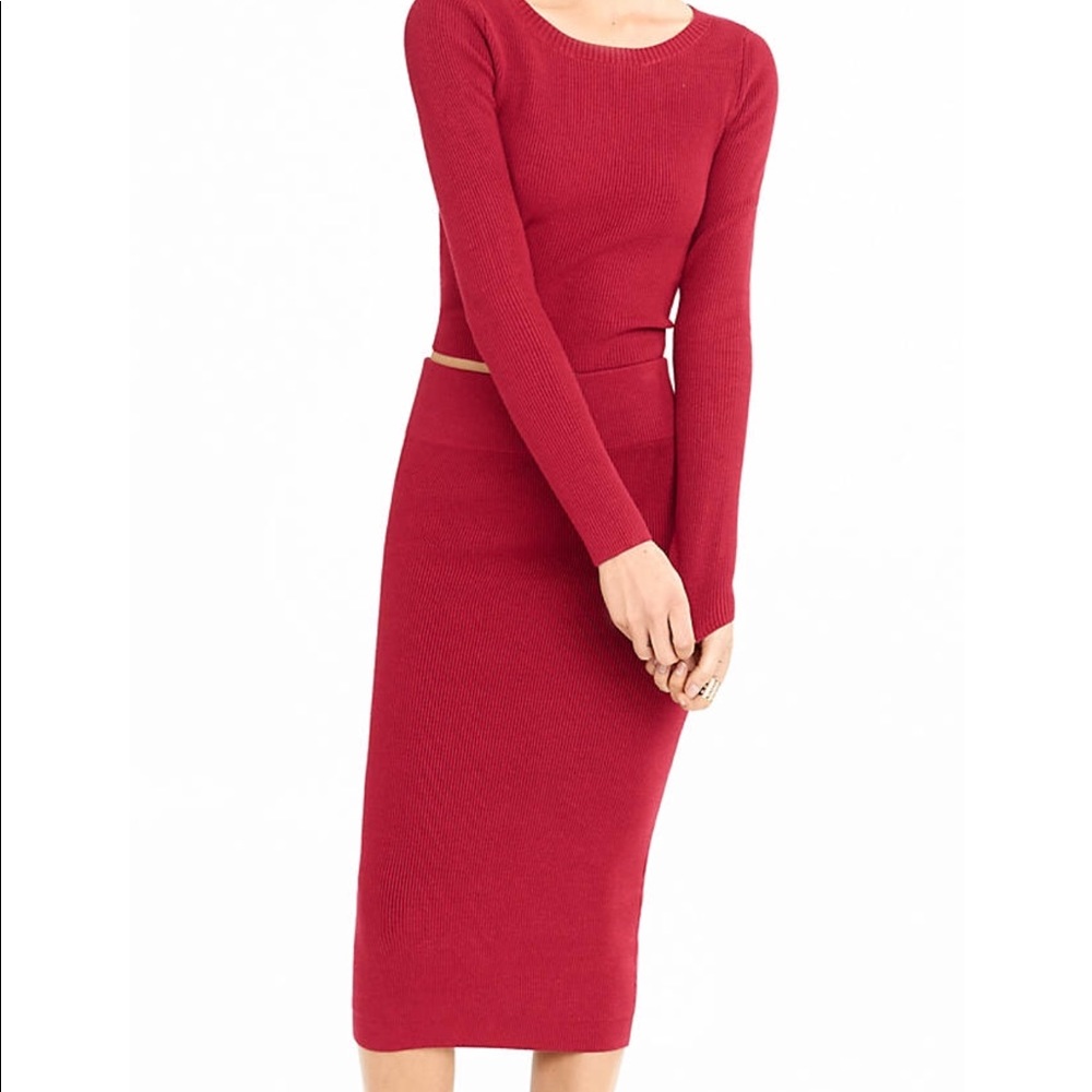 Express Two Piece Deep Red Ribbed Sweater Set